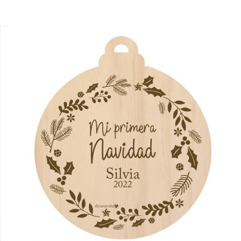 BOLA DE NAVIDAD DE MADERA PERSONALIZADA MI PRIMERA NAVIDAD