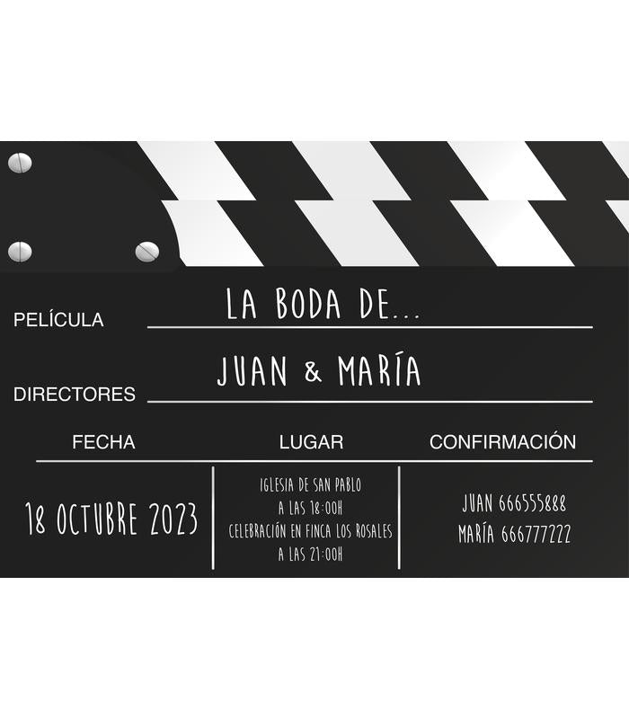 Invitación de boda claqueta de cine