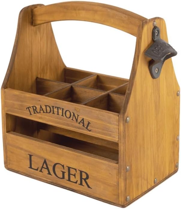 Caja de Madera Maciza para 6 Cervezas con abridor - Estilo Tradicional