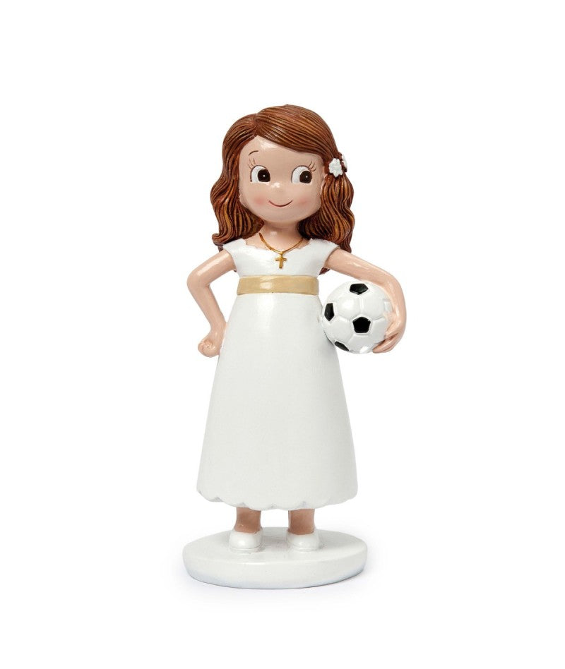 FIGURA PASTEL COMUNIÓN NIÑA CON PELOTA FÚTBOL