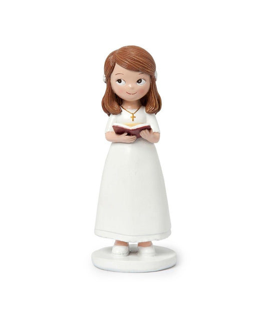 FIGURA PASTEL COMUNIÓN NIÑA VESTIDO BLANCO Y BIBLIA