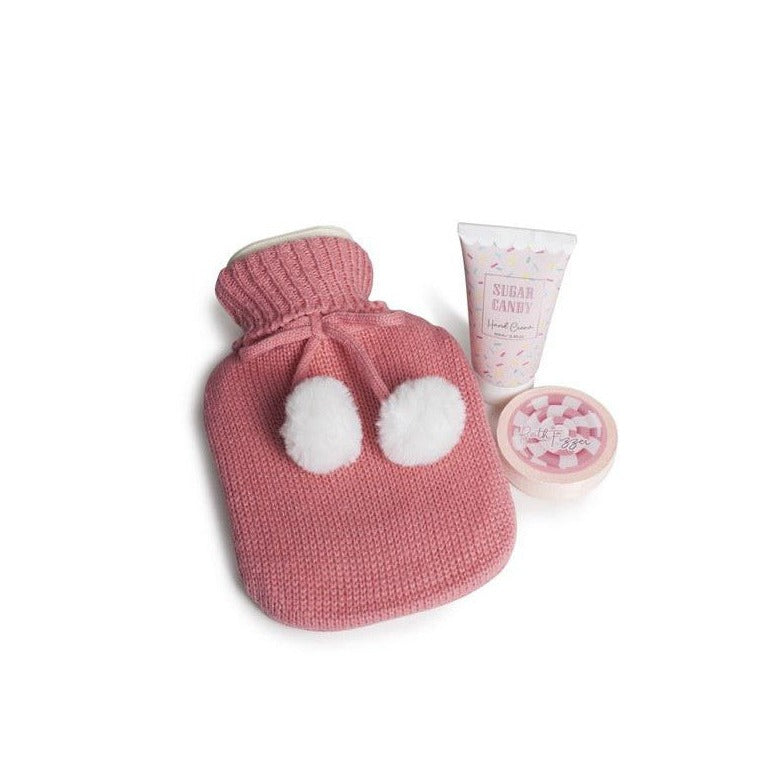 SET BAÑO CON BOLSA DE AGUA CALIENTE ROSA