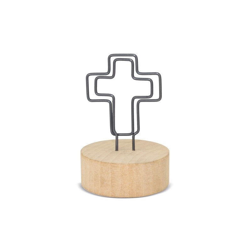 SOPORTE MEMO CLIP CON BASE DE MADERA "CRUCI" CON FORMA DE CRUZ