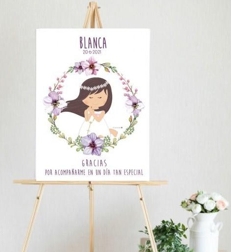 CARTEL COMUNIÓN MODELO NIÑA FLORES