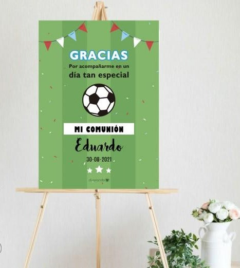 CARTEL BIENVENIDA COMUNIÓN MODELO FÚTBOL