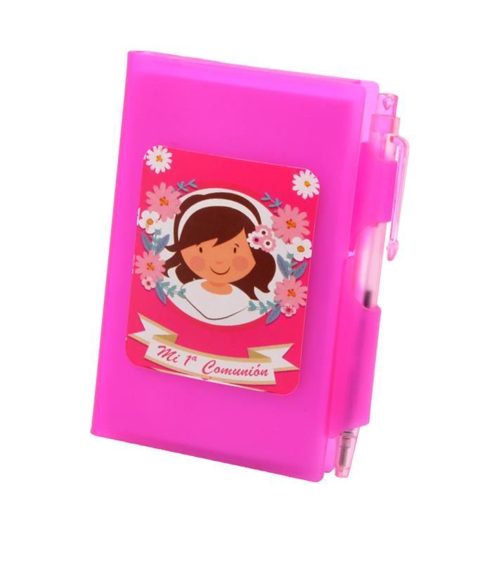 LIBRETA ROSA CON PEGATINA COMUNIÓN